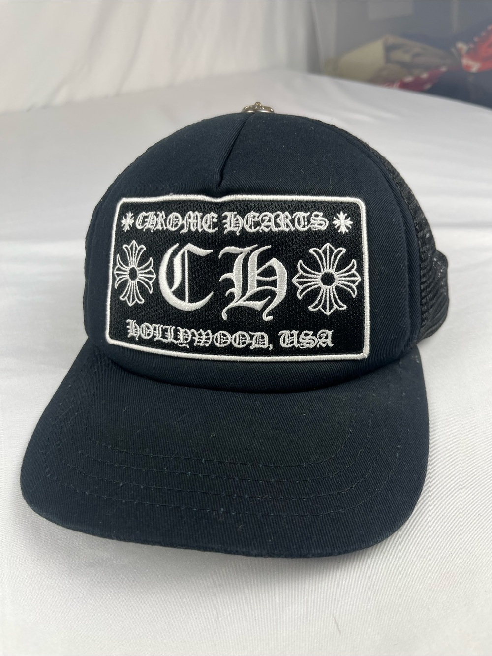 Chrome Hearts CH Hollywood USA Black Trucker Snapback Hat Cap Used